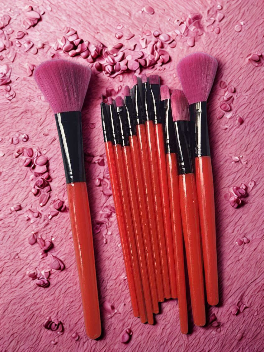 Cherry Red Make Up Brush 12 Piece Set
