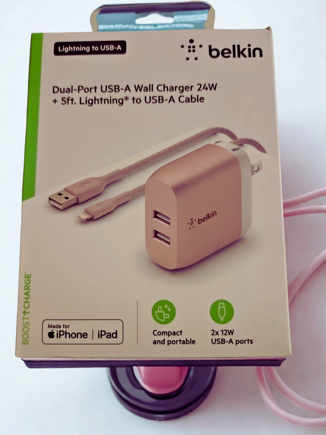 Belkin Dual-Port USB-A Wall Charger 24W + 5ft Lightening to USB-A Cable-iPhone